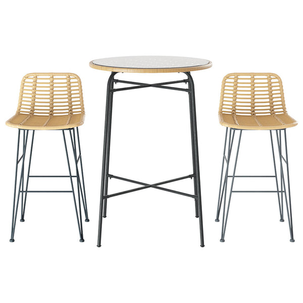 Gardeon 3 PCS Outdoor Bar Set Wicker Dining Bistro Patio Table Chairs Set Steel Gardeon