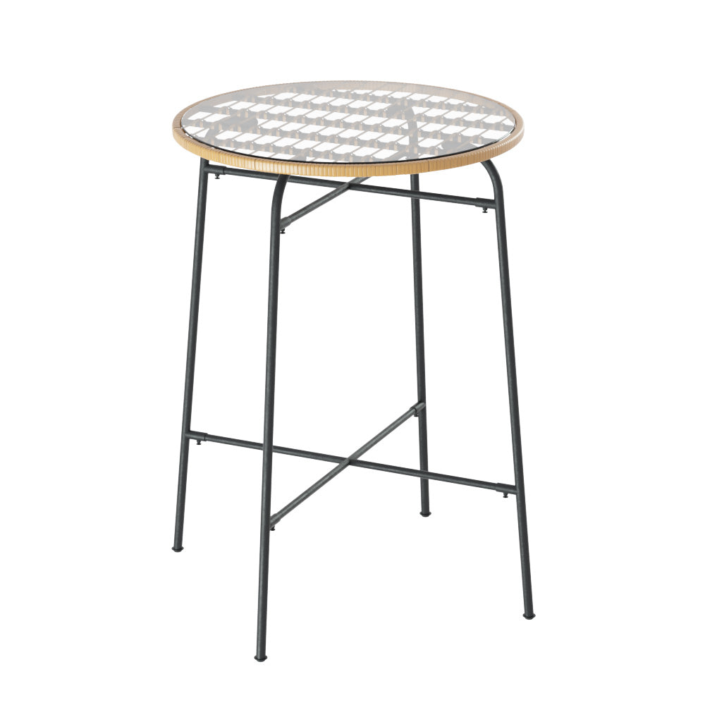 Gardeon Outdoor Bar Table Wicker Dining Bistro Patio Balcony Glass Table Steel Gardeon
