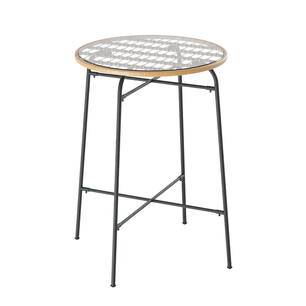 Gardeon Outdoor Bar Table Wicker Dining Bistro Patio Balcony Glass Table Steel Gardeon
