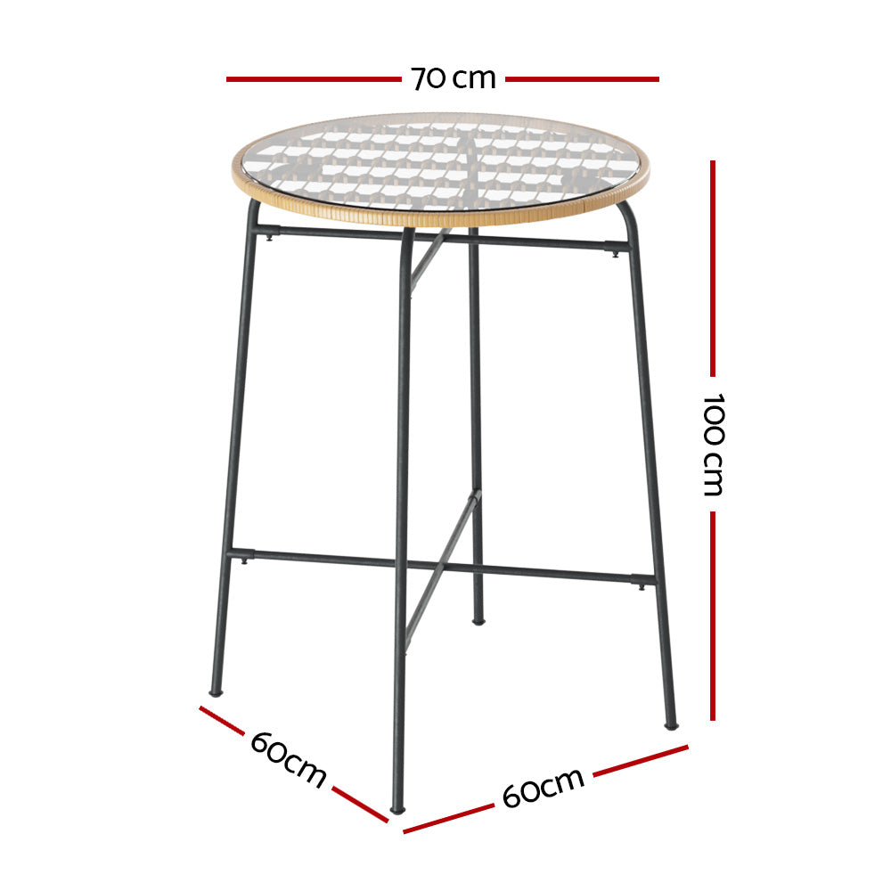 Gardeon Outdoor Bar Table Wicker Dining Bistro Patio Balcony Glass Table Steel Gardeon