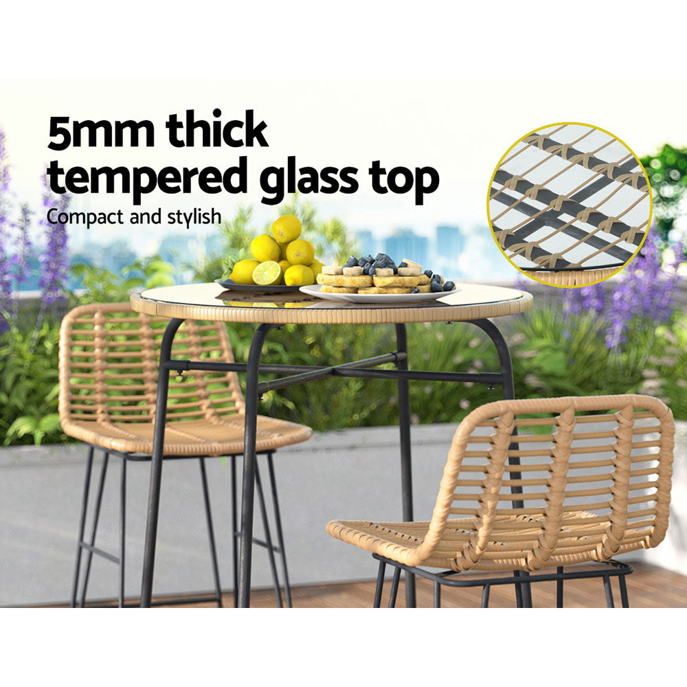 Gardeon Outdoor Bar Table Wicker Dining Bistro Patio Balcony Glass Table Steel Gardeon