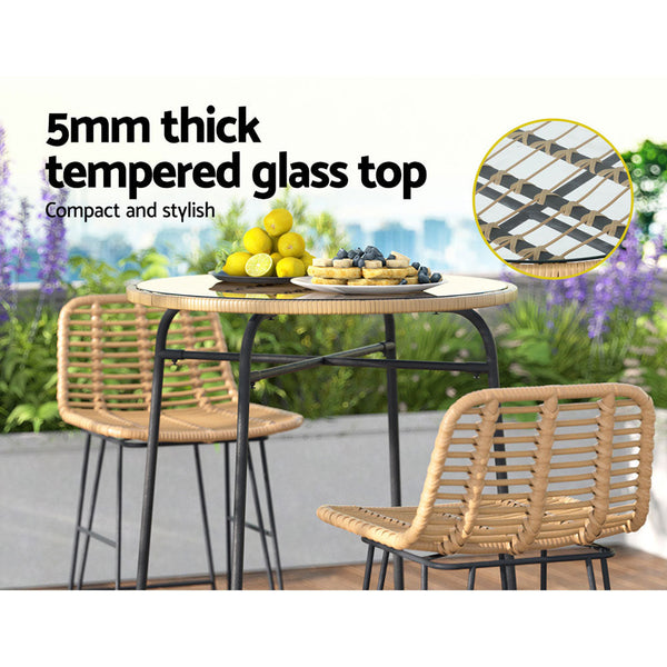 Gardeon Outdoor Bar Table Wicker Dining Bistro Patio Balcony Glass Table Steel Gardeon