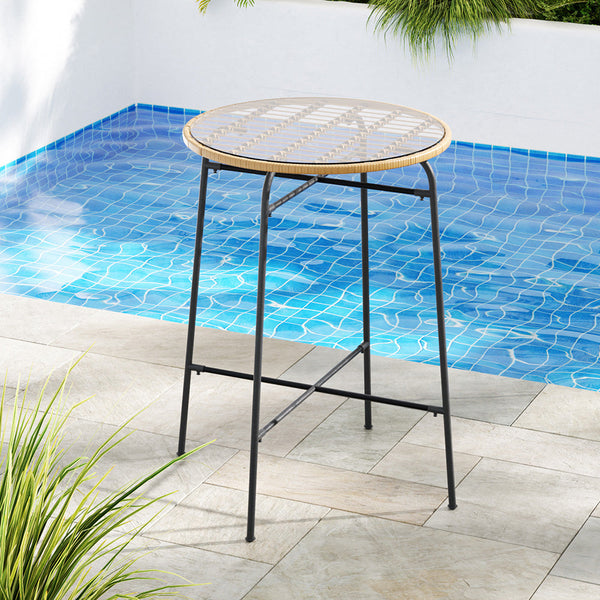 Gardeon Outdoor Bar Table Wicker Dining Bistro Patio Balcony Glass Table Steel Gardeon