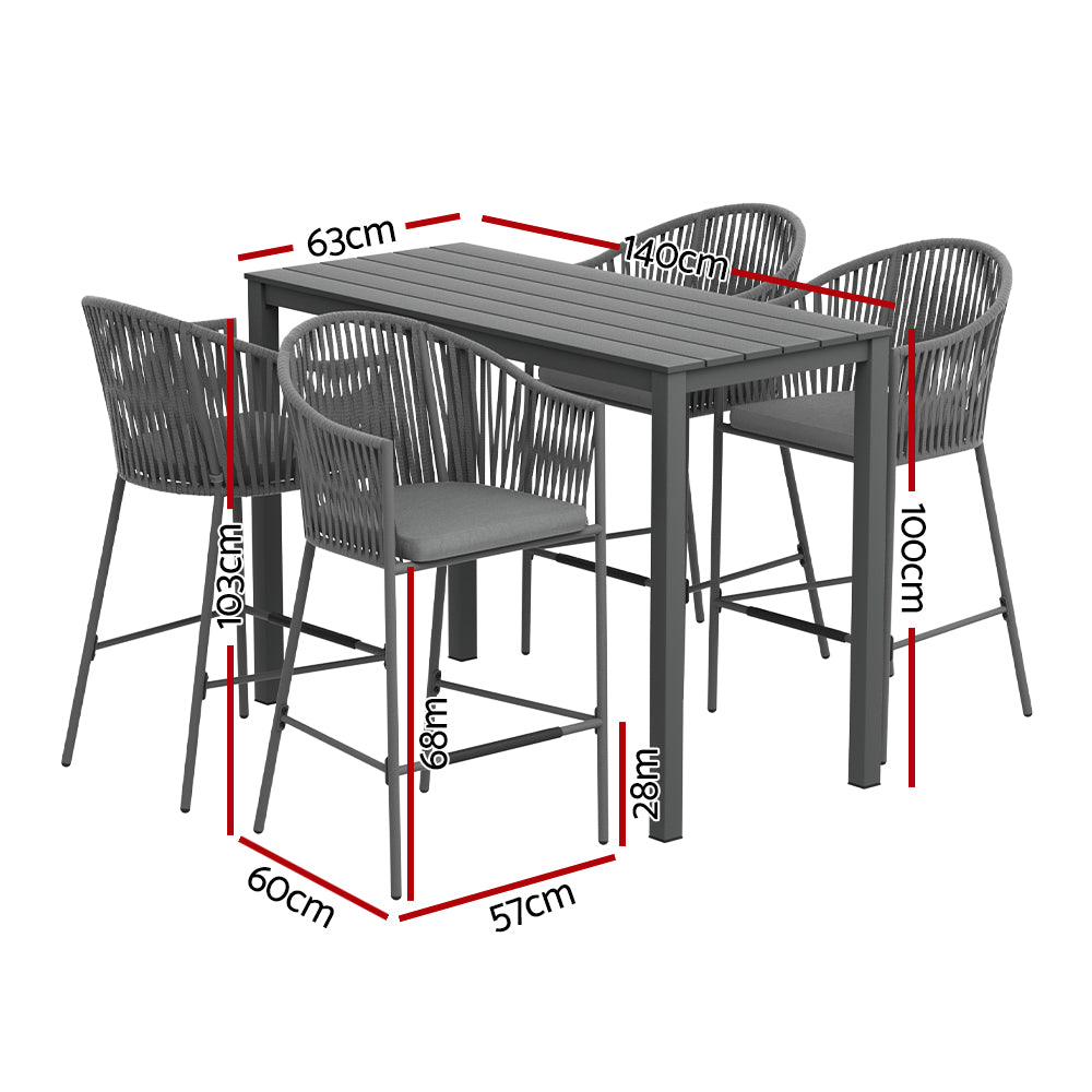 Gardeon 5pcs Outdoor Bar Table Furniture Set Chairs Table Patio Bistro 4 Seater Gardeon