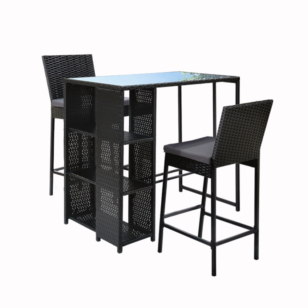 Gardeon 3 PCS Outdoor Bar Table Stools Set Patio Furniture Dining Chairs Wicker Gardeon
