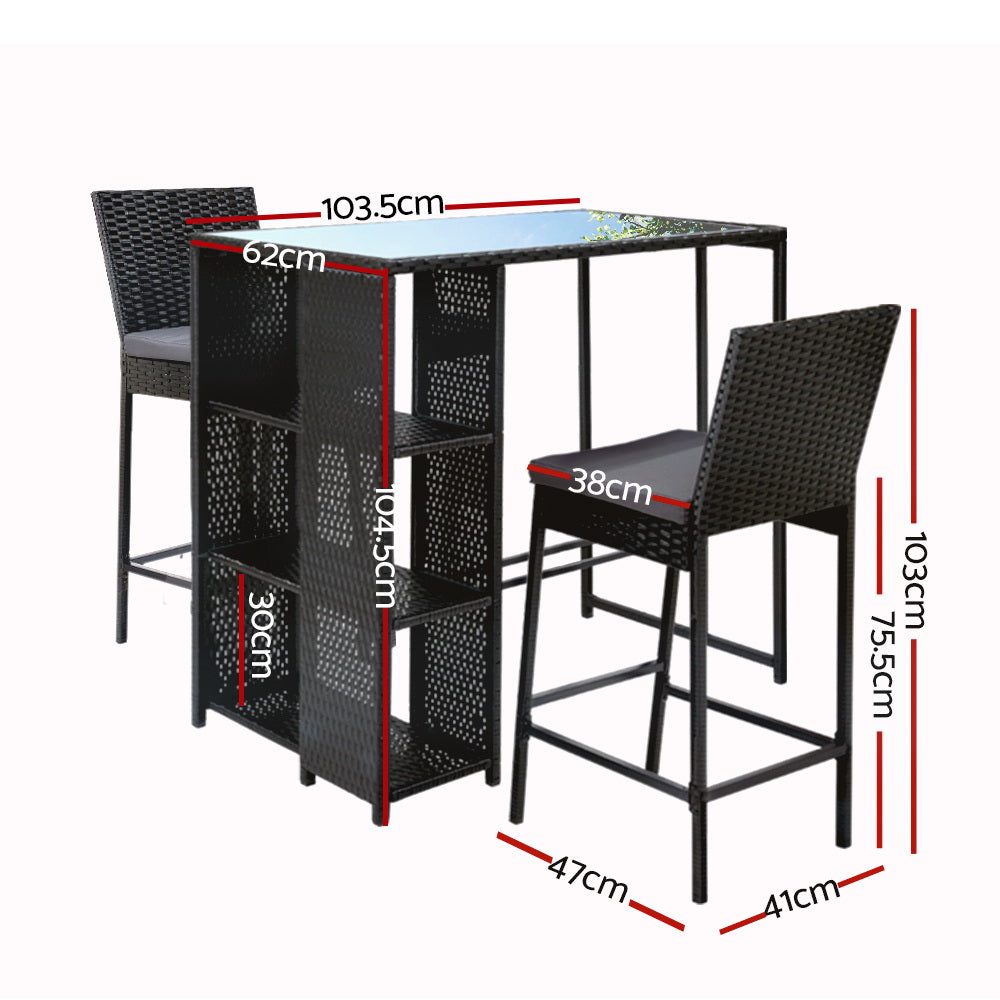 Gardeon 3 PCS Outdoor Bar Table Stools Set Patio Furniture Dining Chairs Wicker Gardeon
