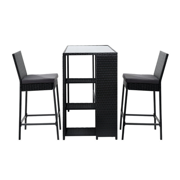 Gardeon 3 PCS Outdoor Bar Table Stools Set Patio Furniture Dining Chairs Wicker Gardeon
