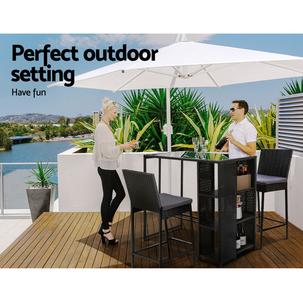 Gardeon 3 PCS Outdoor Bar Table Stools Set Patio Furniture Dining Chairs Wicker Gardeon