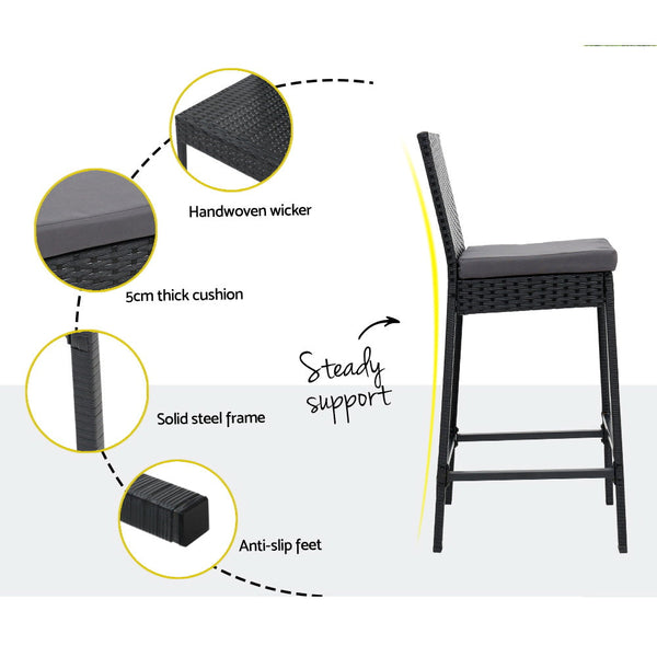 Gardeon 3 PCS Outdoor Bar Table Stools Set Patio Furniture Dining Chairs Wicker Gardeon