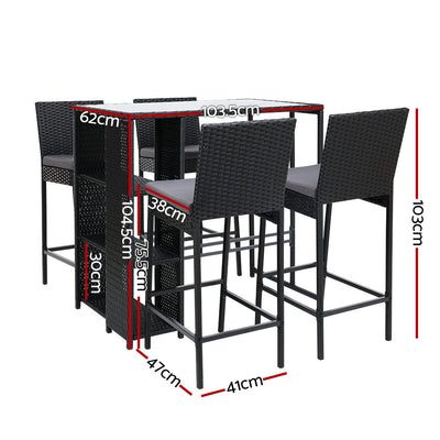 5 Pcs Gardeon Outdoor Bar Set Table Stools Furniture Wicker