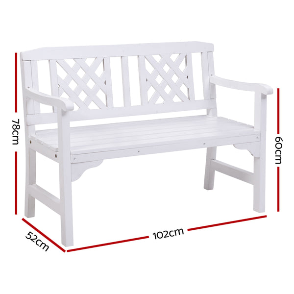 Gardeon Wooden Garden Bench 2 Seat Patio Furniture Timber Outdoor Lounge Chair White freeshipping - Awezingly