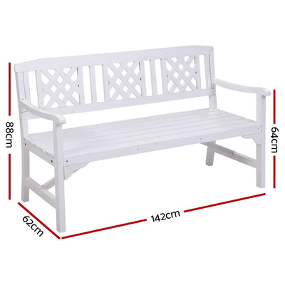 Gardeon Wooden Garden Bench 3 Seat Patio White