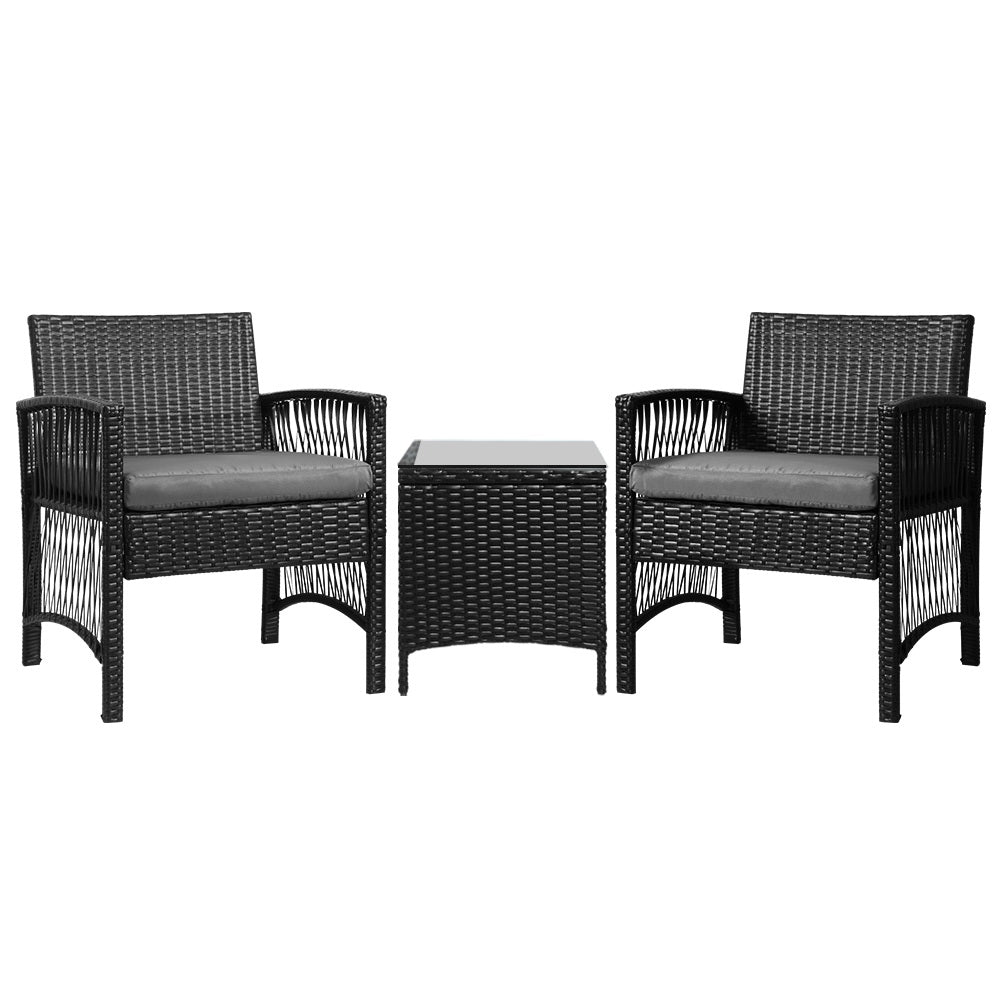 Gardeon Patio Furniture Outdoor Bistro Set Dining Chairs Setting 3 Piece Wicker Gardeon
