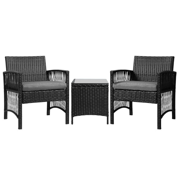 Gardeon Patio Furniture Outdoor Bistro Set Dining Chairs Setting 3 Piece Wicker Gardeon