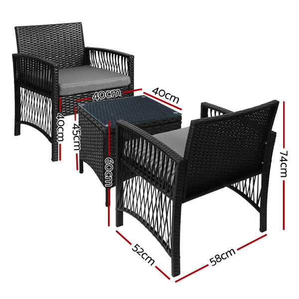 Gardeon Patio Furniture Outdoor Bistro Set Dining Chairs Setting 3 Piece Wicker Gardeon
