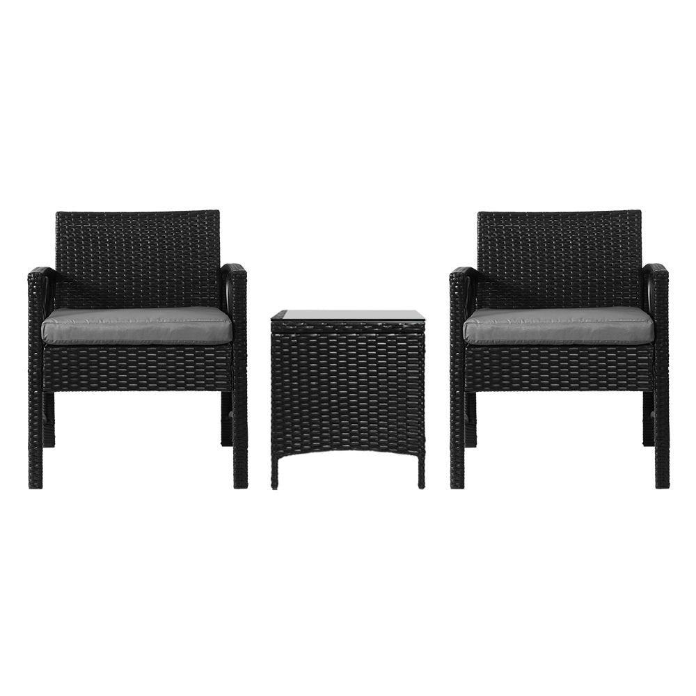 Gardeon Patio Furniture Outdoor Bistro Set Dining Chairs Setting 3 Piece Wicker Gardeon