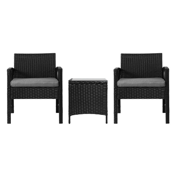 Gardeon Patio Furniture Outdoor Bistro Set Dining Chairs Setting 3 Piece Wicker Gardeon