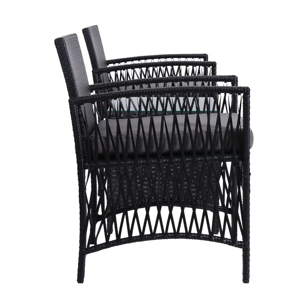 Gardeon Patio Furniture Outdoor Bistro Set Dining Chairs Setting 3 Piece Wicker Gardeon