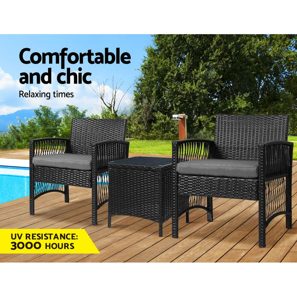 Gardeon Patio Furniture Outdoor Bistro Set Dining Chairs Setting 3 Piece Wicker Gardeon