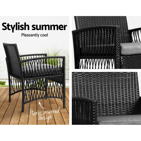 Gardeon Patio Furniture Outdoor Bistro Set Dining Chairs Setting 3 Piece Wicker Gardeon