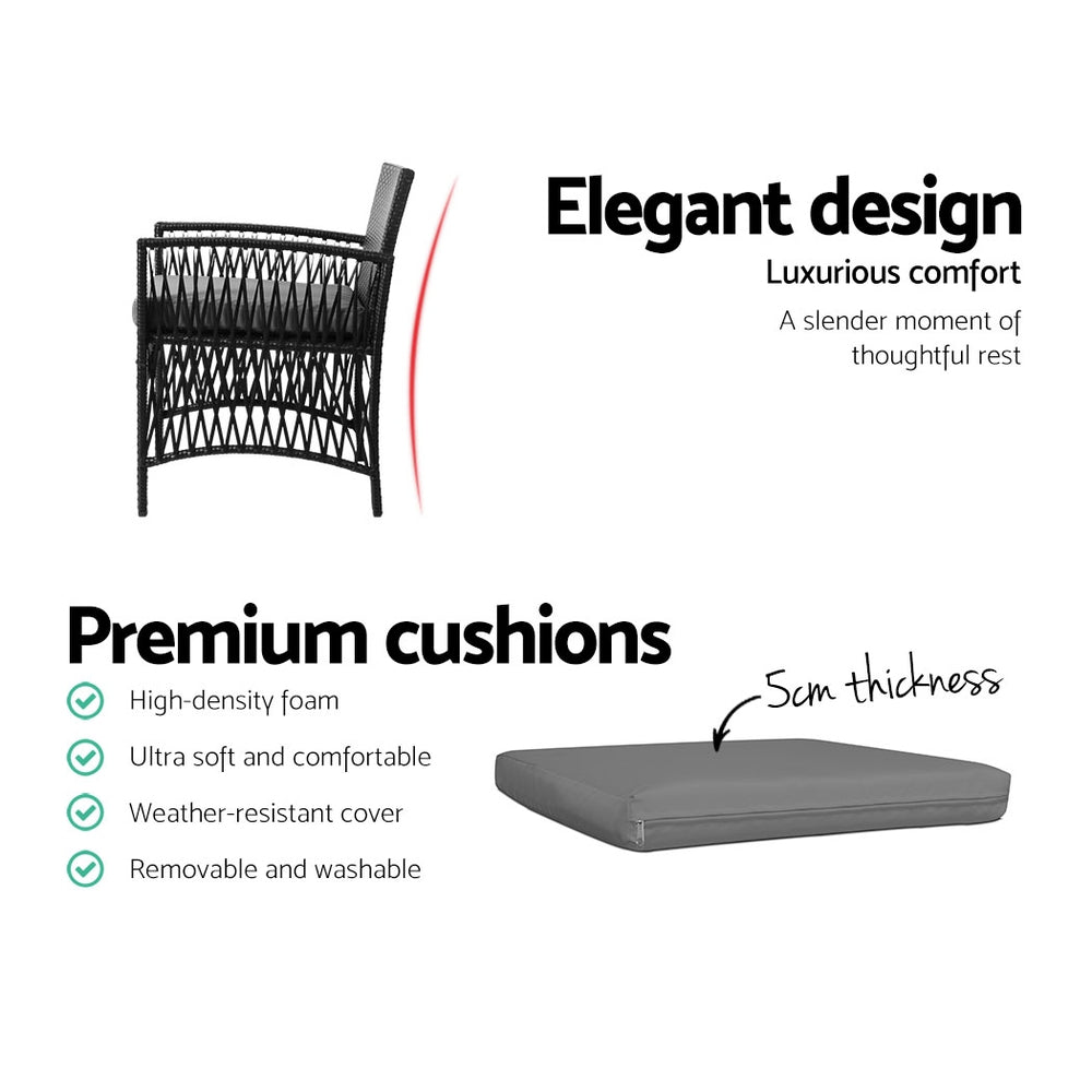 Gardeon Patio Furniture Outdoor Bistro Set Dining Chairs Setting 3 Piece Wicker Gardeon