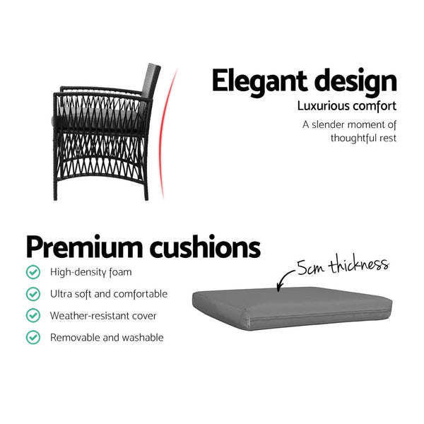 Gardeon Patio Furniture Outdoor Bistro Set Dining Chairs Setting 3 Piece Wicker Gardeon