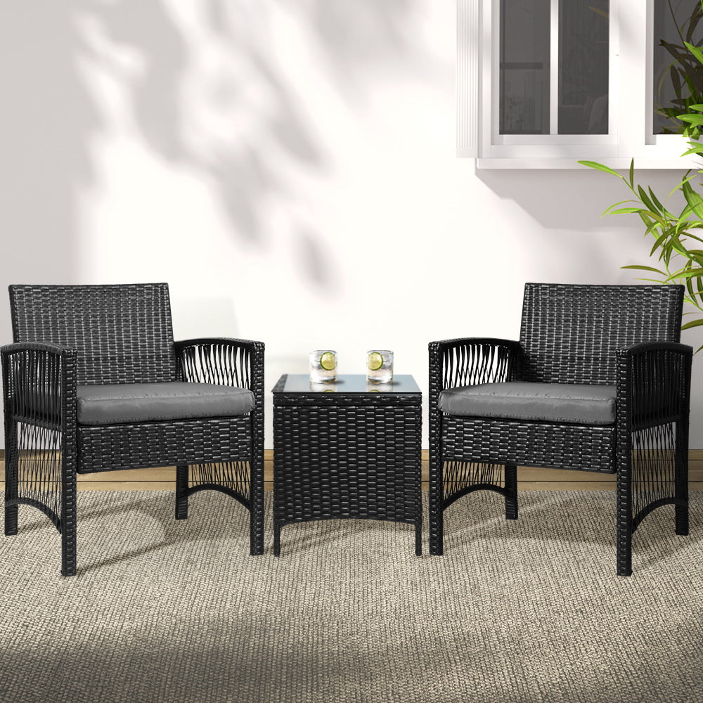 Gardeon Patio Furniture Outdoor Bistro Set Dining Chairs Setting 3 Piece Wicker Gardeon