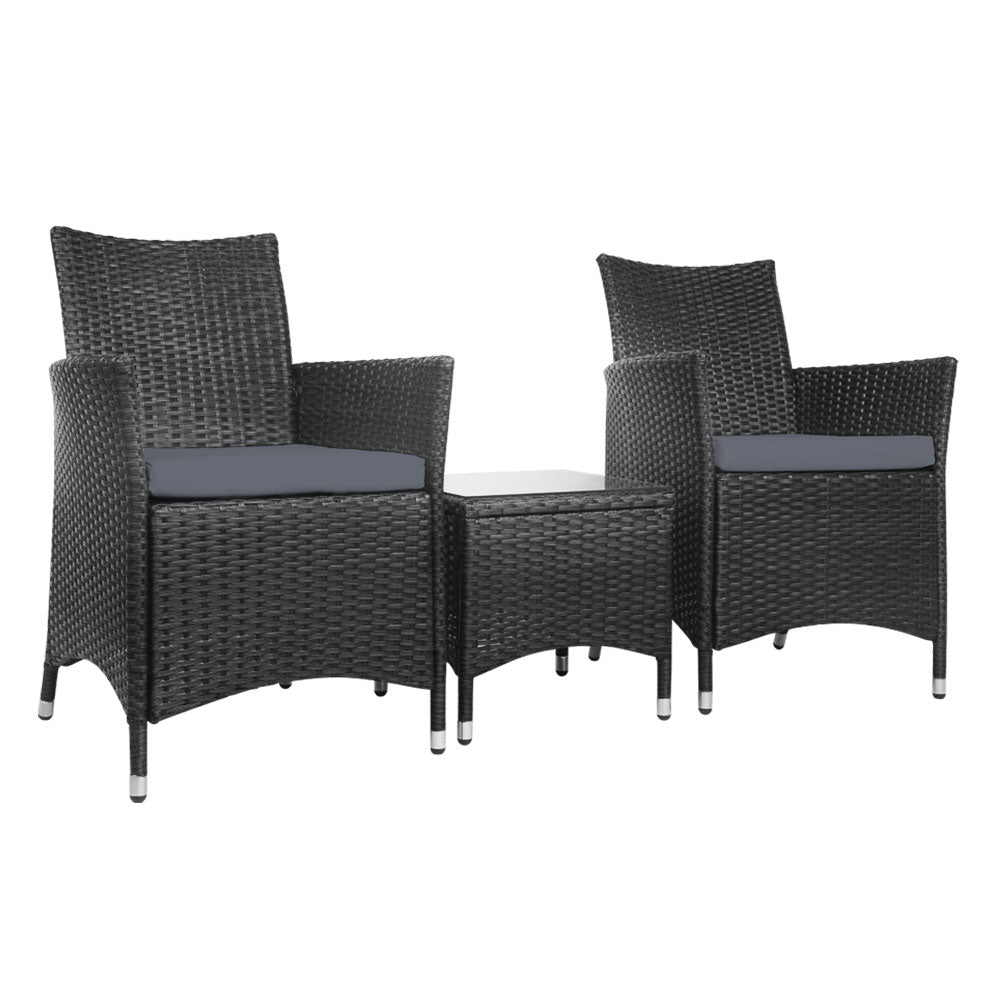 Gardeon 3 Piece Wicker Outdoor Furniture Set - Black freeshipping - Awezingly