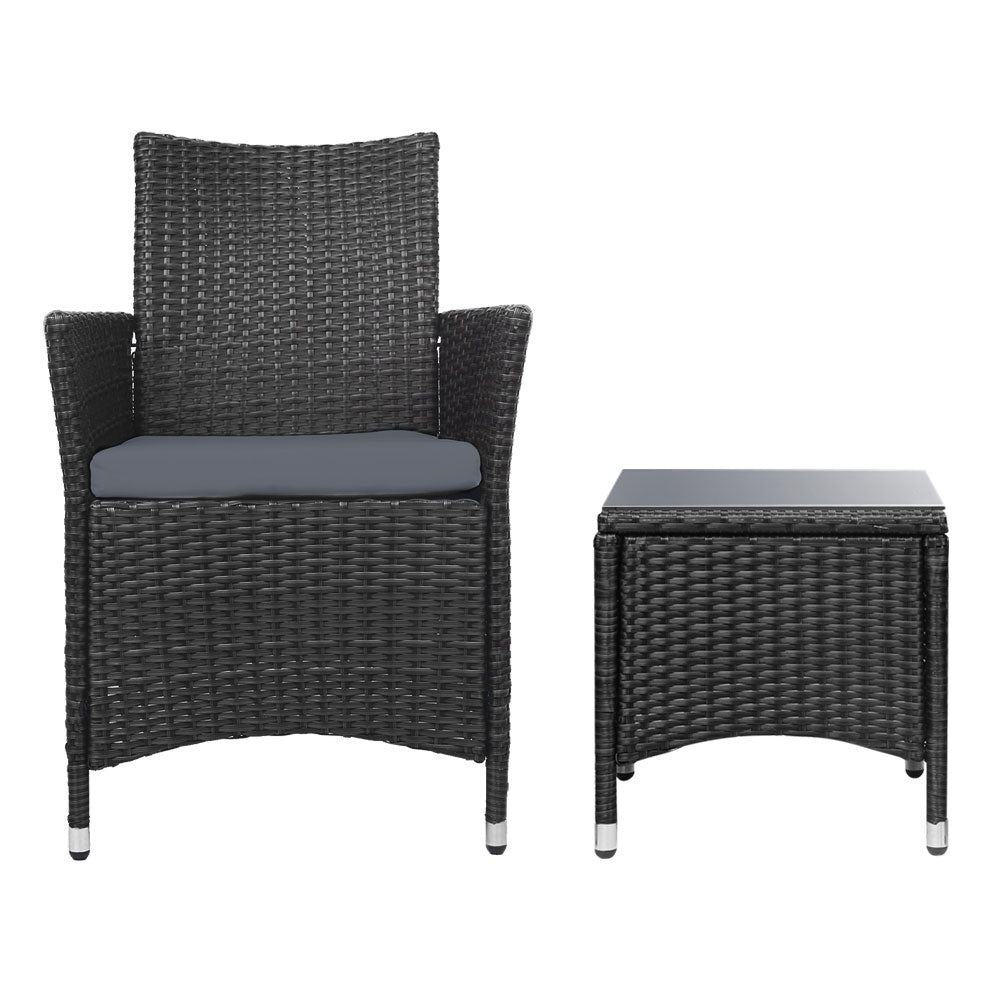 Gardeon 3 Piece Wicker Outdoor Furniture Set - Black freeshipping - Awezingly