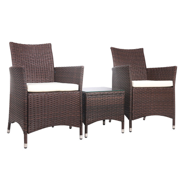 Gardeon 3 Piece Wicker Outdoor Furniture Set - Brown freeshipping - Awezingly