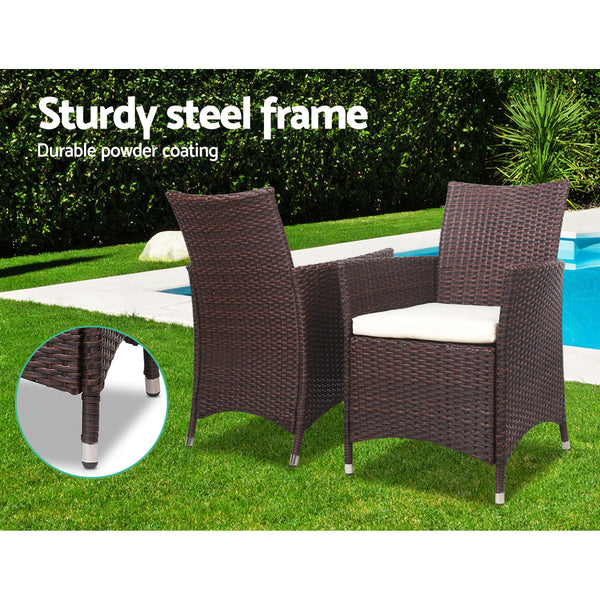 Gardeon 3 Piece Wicker Outdoor Furniture Set - Brown freeshipping - Awezingly