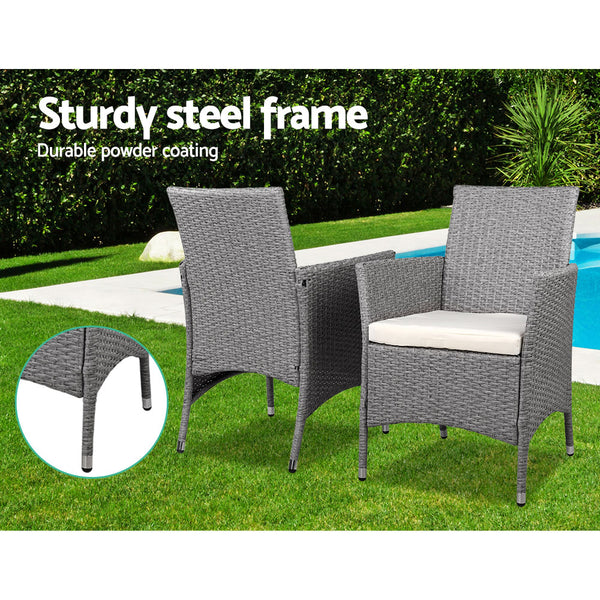 3 Piece Wicker Outdoor Chair Side Table Furniture Set - Grey freeshipping - Awezingly