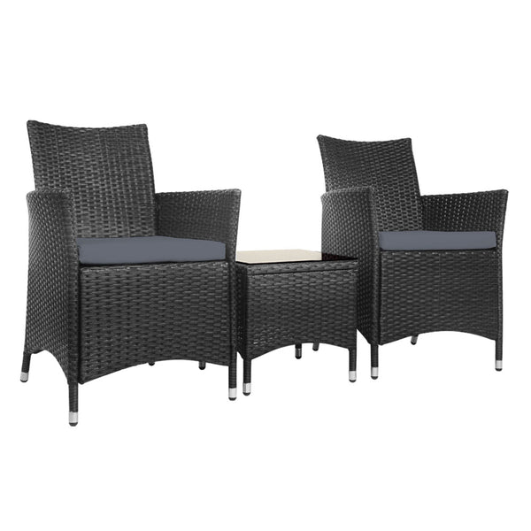 Gardeon 3pc Bistro Wicker Outdoor Furniture Set Black freeshipping - Awezingly