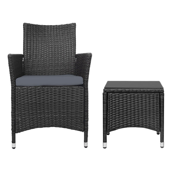 Gardeon 3pc Bistro Wicker Outdoor Furniture Set Black freeshipping - Awezingly