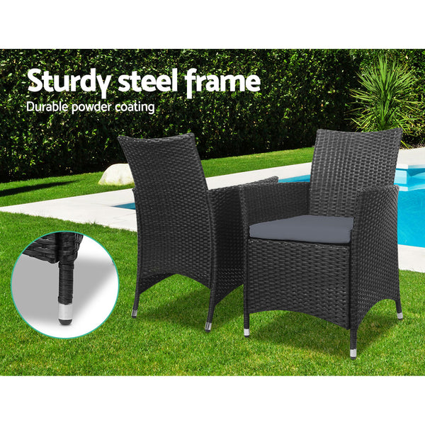 Gardeon 3pc Bistro Wicker Outdoor Furniture Set Black freeshipping - Awezingly