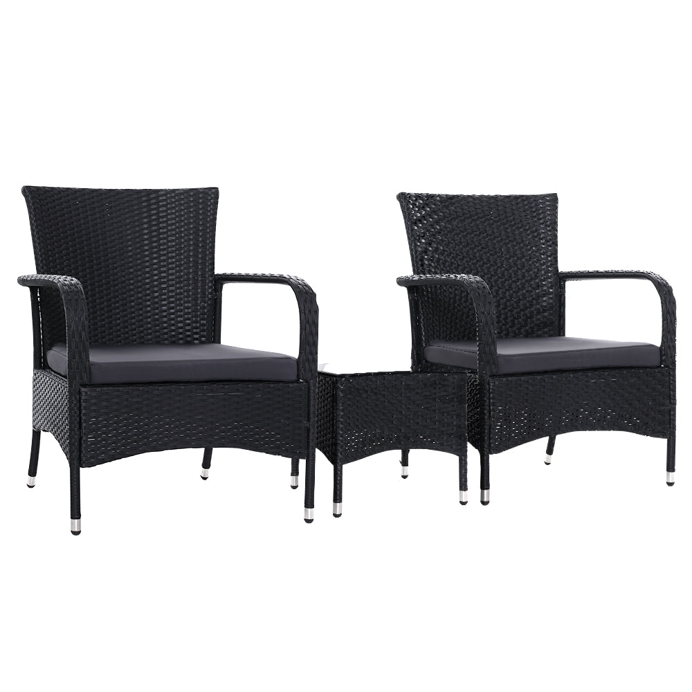 Gardeon Outdoor Furniture Patio Set Wicker Rattan Chairs Table 3PCS freeshipping - Awezingly