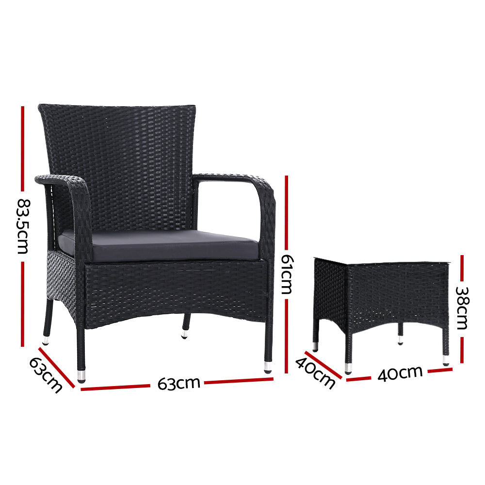 Gardeon Outdoor Furniture Patio Set Wicker Rattan Chairs Table 3PCS freeshipping - Awezingly