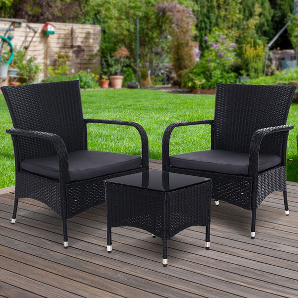 Gardeon Outdoor Furniture Patio Set Wicker Rattan Chairs Table 3PCS freeshipping - Awezingly