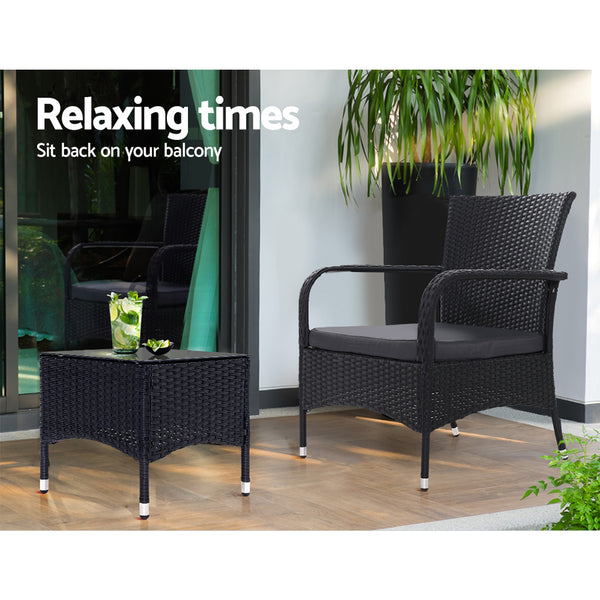 Gardeon Outdoor Furniture Patio Set Wicker Rattan Chairs Table 3PCS freeshipping - Awezingly