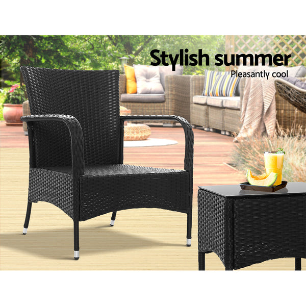 Gardeon Outdoor Furniture Patio Set Wicker Rattan Chairs Table 3PCS freeshipping - Awezingly