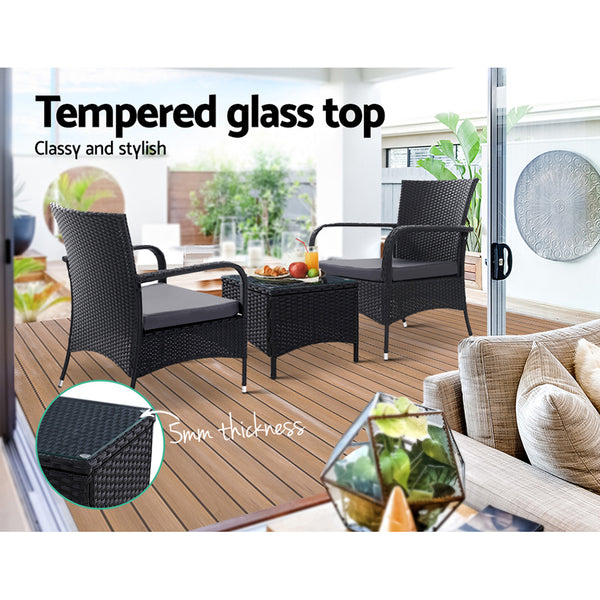 Gardeon Outdoor Furniture Patio Set Wicker Rattan Chairs Table 3PCS freeshipping - Awezingly