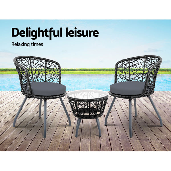 Gardeon Outdoor Patio Chair and Table - Black freeshipping - Awezingly