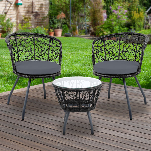 Gardeon Outdoor Patio Chair and Table - Black freeshipping - Awezingly