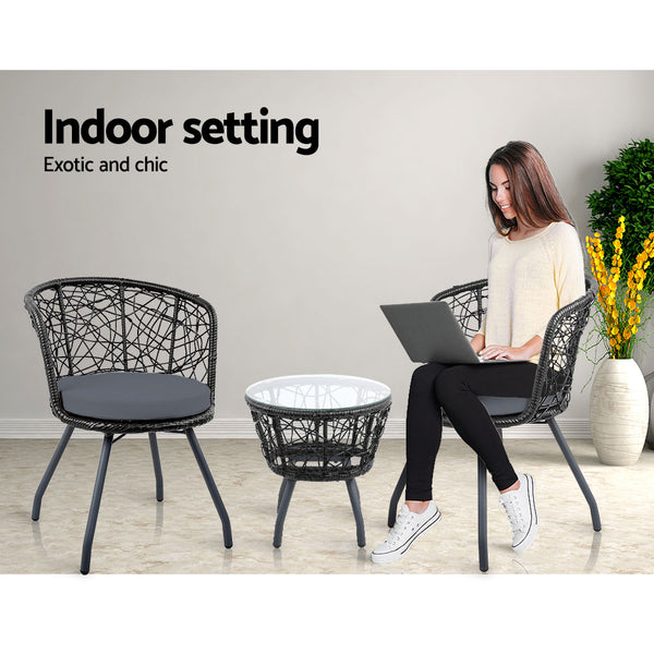 Gardeon Outdoor Patio Chair and Table - Black freeshipping - Awezingly