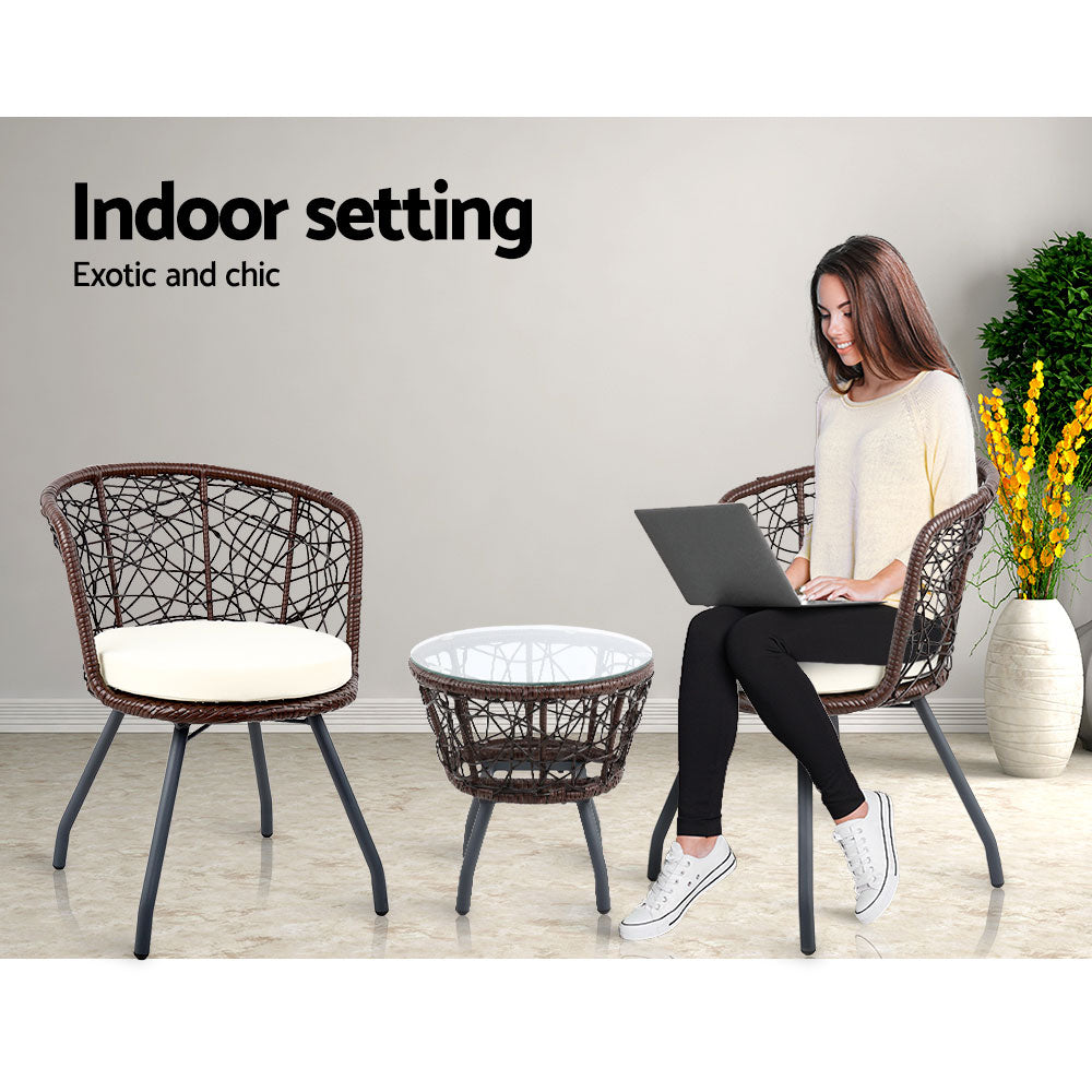 Gardeon Outdoor Patio Chair and Table - Brown freeshipping - Awezingly