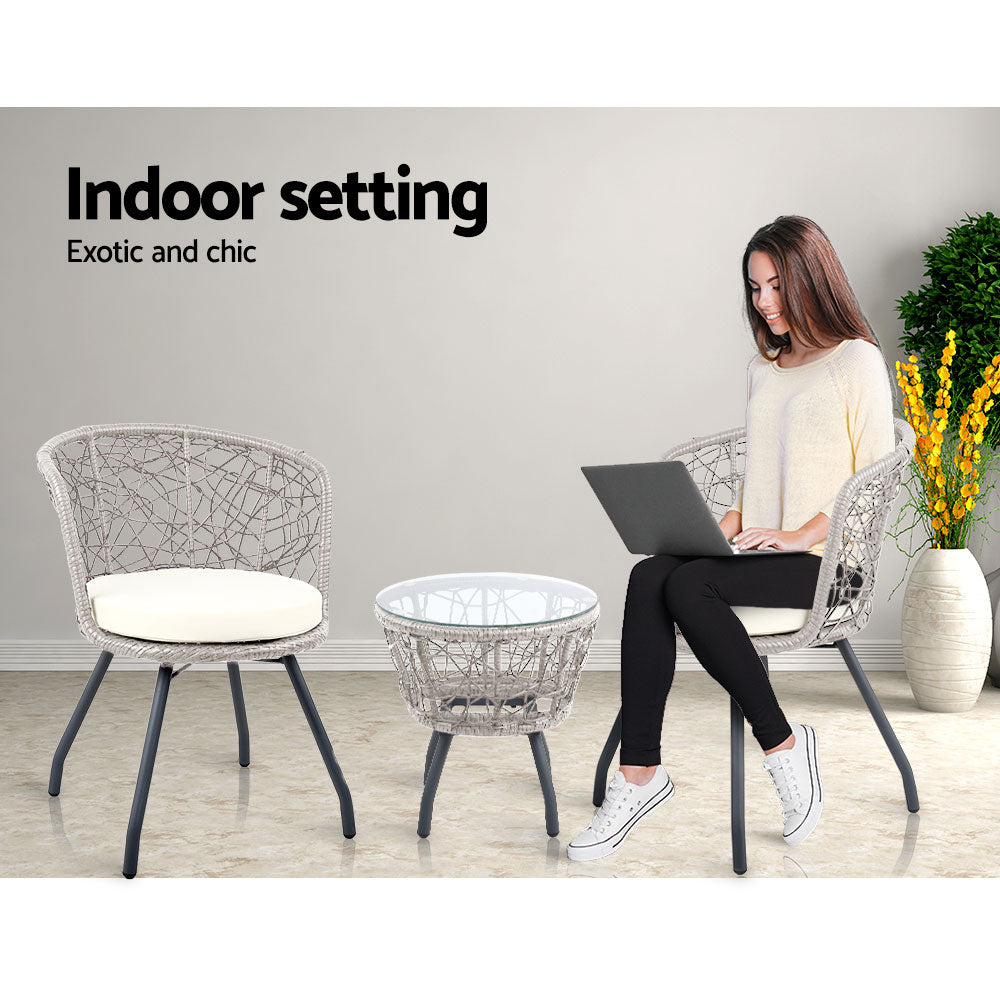 Gardeon Outdoor Patio Chair and Table - Grey freeshipping - Awezingly