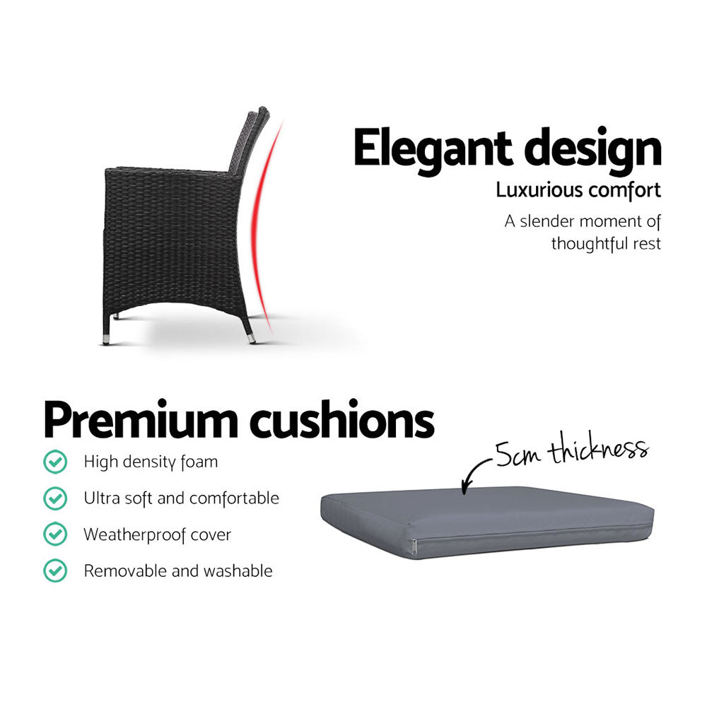 Outdoor Bistro Set Chairs Patio Furniture Dining Wicker Garden Cushion x2 Gardeon freeshipping - Awezingly