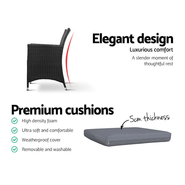 Outdoor Bistro Set Chairs Patio Furniture Dining Wicker Garden Cushion x2 Gardeon freeshipping - Awezingly