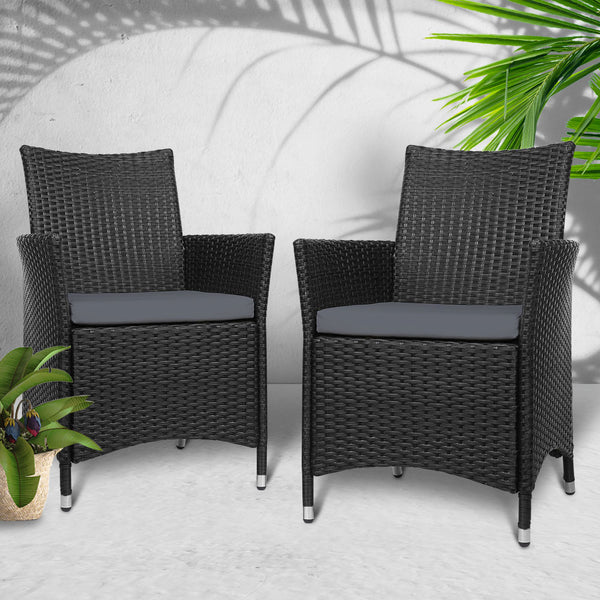 Outdoor Bistro Set Chairs Patio Furniture Dining Wicker Garden Cushion x2 Gardeon freeshipping - Awezingly
