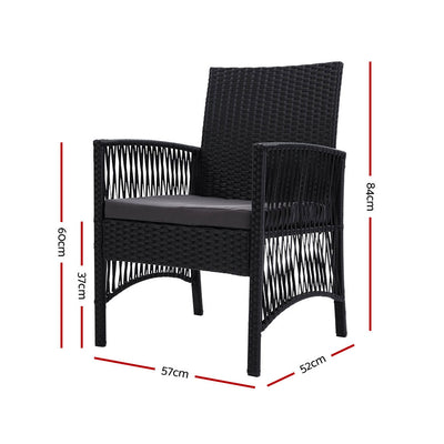 Outdoor Furniture Dining Chairs Rattan Garden Patio Cushion Black x2 Gardeon